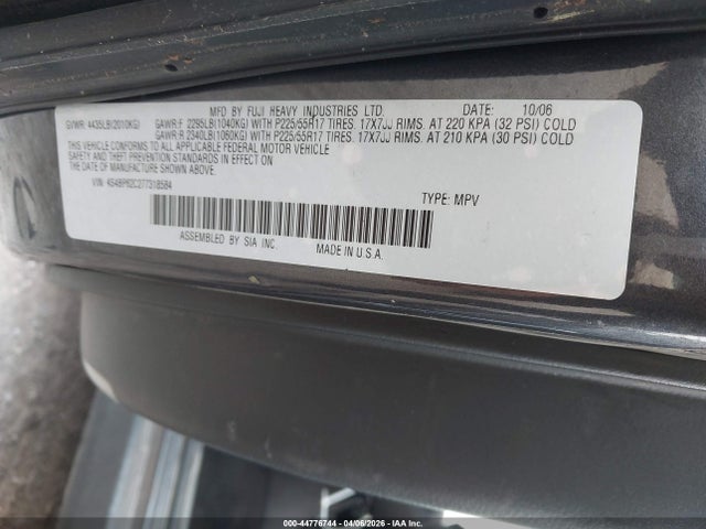 2007 Subaru Outback 2.5i Limited მანქანა იყიდება აუქციონზე, vin: 4S4BP62C277318584, აუქციონის ნომერი: 44776744