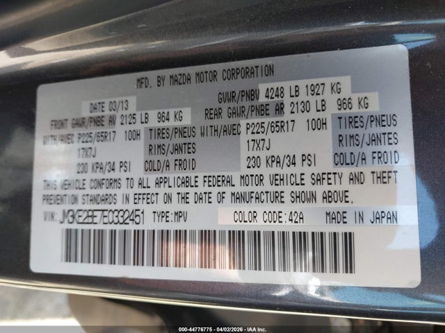 Продажа на аукционе авто 2014 Mazda Cx-5 Sport, vin: JM3KE2BE7E0332451, номер лота: 44776775