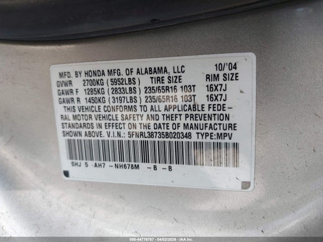 2005 HONDA ODYSSEY 5FNRL38735B020348 Photo 8