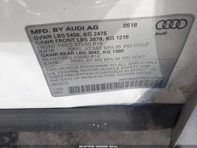 Продажа на аукционе авто 2018 Audi Q5 2.0t Premium/2.0t Tech Premium, vin: WA1BNAFYXJ2180424, номер лота: 44776790