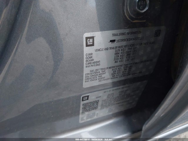 Aukcja sprzedaży 2021 Gmc Sierra 1500 4wd  Standard Box Elevation, vin: 1GTR9CEDXMZ201111, numer aukcji: 44776810