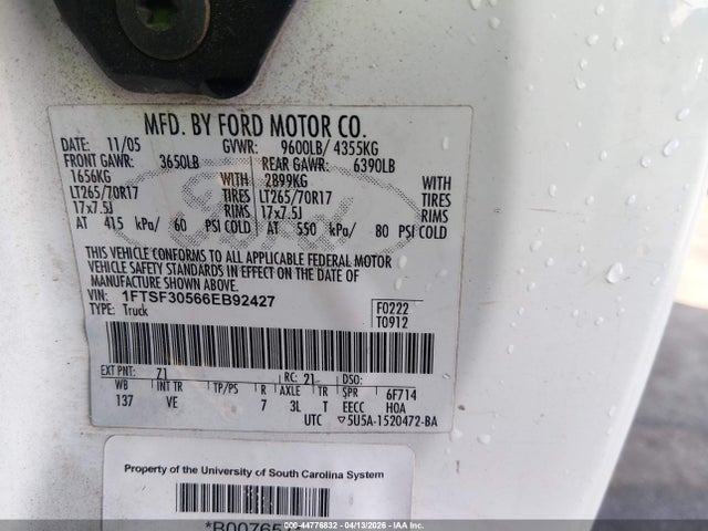 Продаж на аукціоні авто 2006 Ford F-350 Xl/xlt, vin: 1FTSF30566EB92427, номер лоту: 44776832