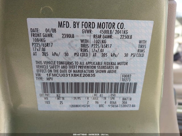 2008 FORD ESCAPE 1FMCU031X8KE20835 Photo 8