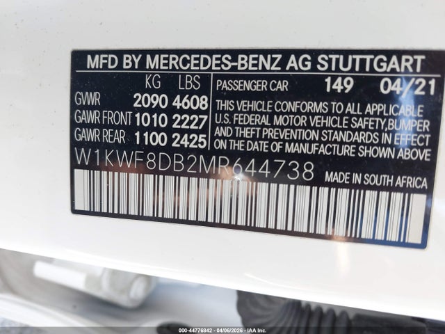 Продажа на аукционе авто 2021 Mercedes-benz C 300 Sedan, vin: W1KWF8DB2MR644738, номер лота: 44776842
