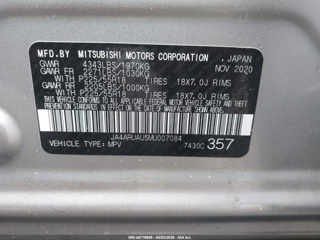 Продаж на аукціоні авто 2021 Mitsubishi Outlander Sport 2.0 Be Awc/2.0 Es Awc/2.0 Le Awc/2.0 Se Awc, vin: JA4ARUAU5MU007084, номер лоту: 44776859