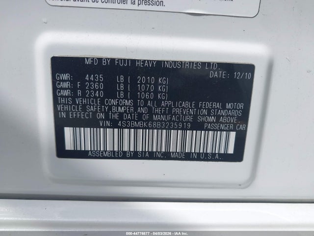 Продаж на аукціоні авто 2011 Subaru Legacy 2.5i Limited, vin: 4S3BMBK68B3235919, номер лоту: 44776877