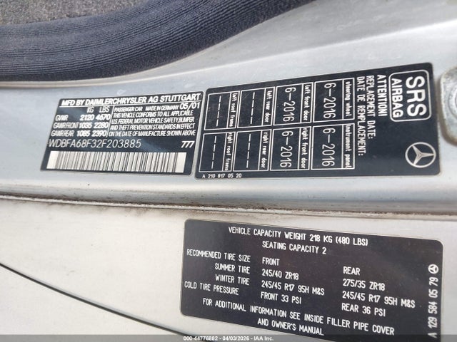 2002 MERCEDES-BENZ SL 500 WDBFA68F32F203885 Photo 8