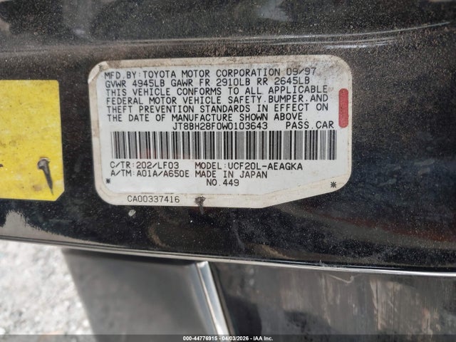 44776915 :رقم المزاد ، JT8BH28F0W0103643 vin ، 1998 Lexus Ls 400 مزاد بيع