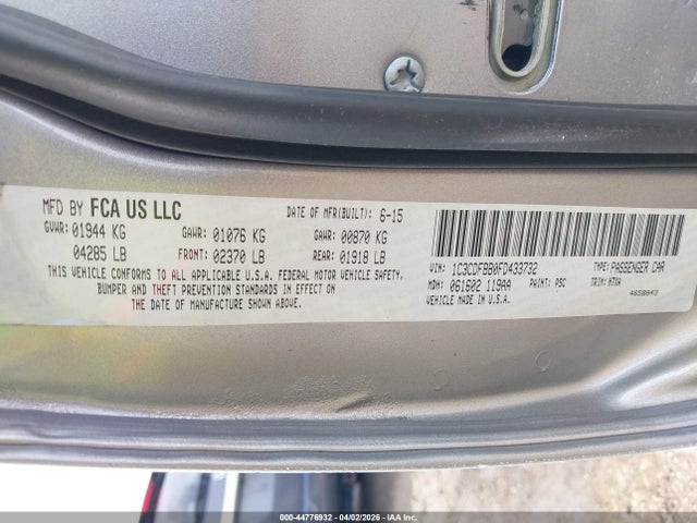 44776932 :رقم المزاد ، 1C3CDFBB0FD433732 vin ، 2015 Dodge Dart Sxt مزاد بيع