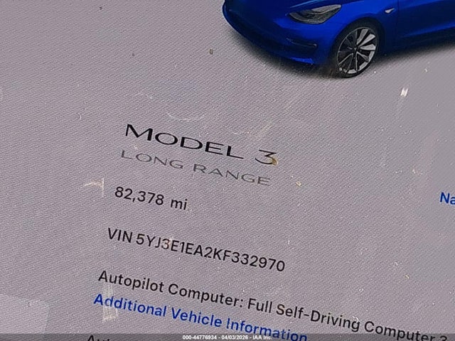 Aukcja sprzedaży 2019 Tesla Model 3 Long Range/mid Range/standard Range/standard Range Plus, vin: 5YJ3E1EA2KF332970, numer aukcji: 44776934