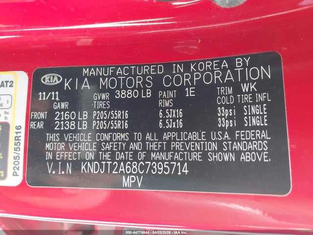 Aukcja sprzedaży 2012 Kia Soul +, vin: KNDJT2A68C7395714, numer aukcji: 44776944