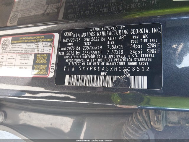 Продаж на аукціоні авто 2017 Kia Sorento 3.3l Sx, vin: 5XYPKDA5XHG203512, номер лоту: 44776950
