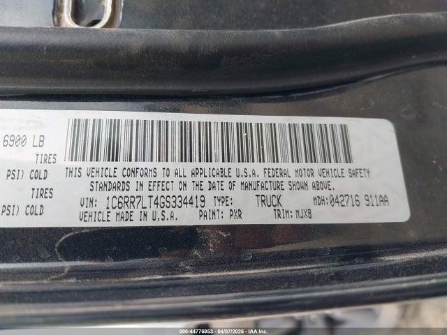 Продажа на аукционе авто 2016 Ram 1500 Outdoorsman, vin: 1C6RR7LT4GS334419, номер лота: 44776953