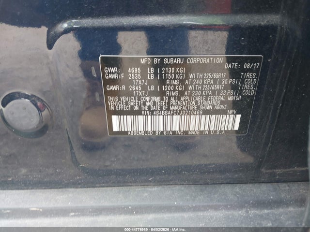 2018 Subaru Outback 2.5i Premium მანქანა იყიდება აუქციონზე, vin: 4S4BSAFC7J3210469, აუქციონის ნომერი: 44776969