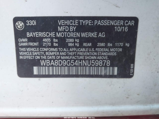 Продажа на аукционе авто 2017 Bmw 330i Xdrive, vin: WBA8D9G54HNU59878, номер лота: 44776976