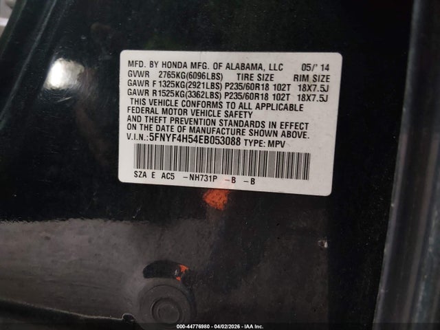 Aukcja sprzedaży 2014 Honda Pilot Ex-l, vin: 5FNYF4H54EB053088, numer aukcji: 44776980
