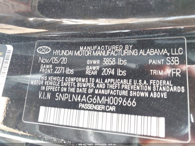 Aukcja sprzedaży 2021 Hyundai Elantra Sel, vin: 5NPLN4AG6MH009666, numer aukcji: 44776983