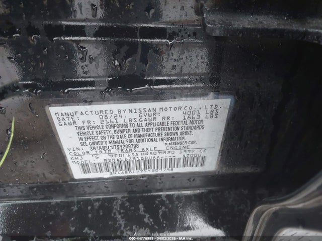 44776988 :رقم المزاد ، 3N1AB8CV7SY209798 vin ، 2025 Nissan Sentra Sv مزاد بيع