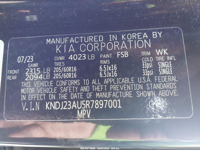 Продажа на аукционе авто 2024 Kia Soul Lx, vin: KNDJ23AU5R7897001, номер лота: 44776999