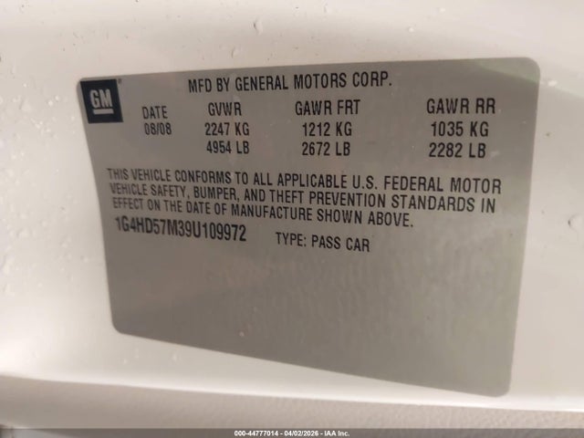Продажа на аукционе авто 2009 Buick Lucerne Cxl, vin: 1G4HD57M39U109972, номер лота: 44777014