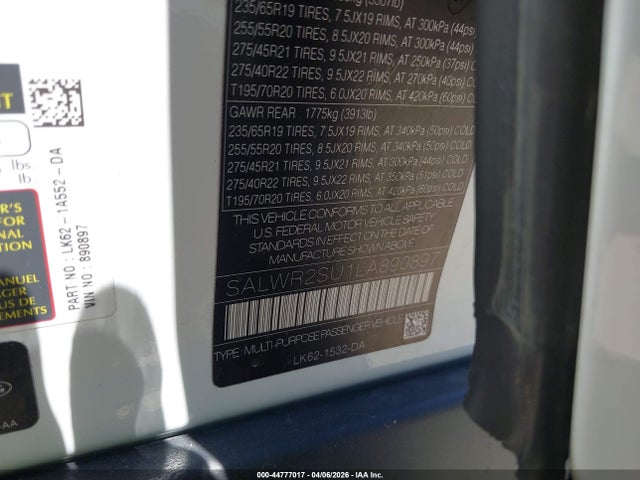 Продажа на аукционе авто 2020 Land Rover Range Rover Sport Hse Mhev, vin: SALWR2SU1LA890897, номер лота: 44777017