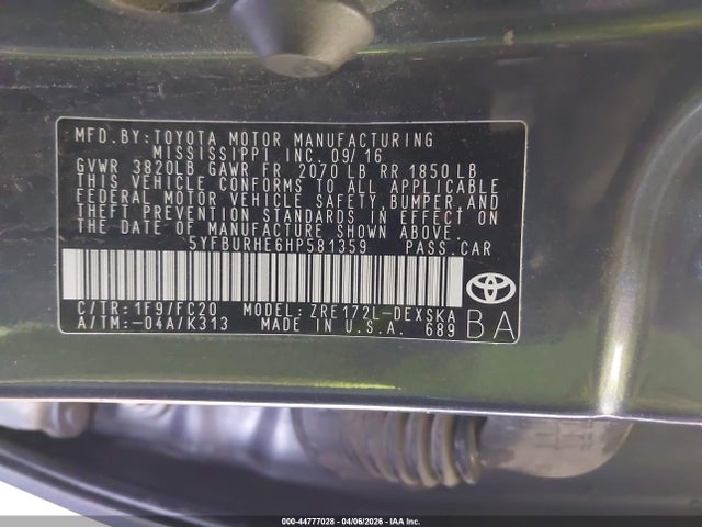 5YFBURHE6HP581359 Toyota COROLLA SE