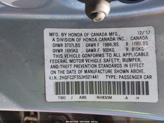 44777056 :رقم المزاد ، 2HGFC2F55JH521441 vin ، 2018 Honda Civic Lx مزاد بيع