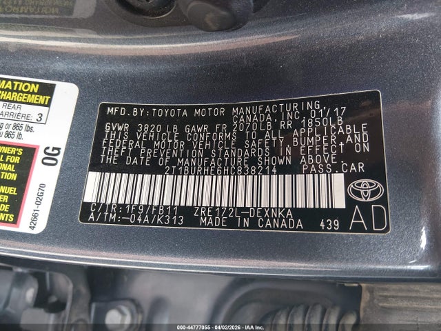 2T1BURHE6HC838214 Toyota COROLLA LE