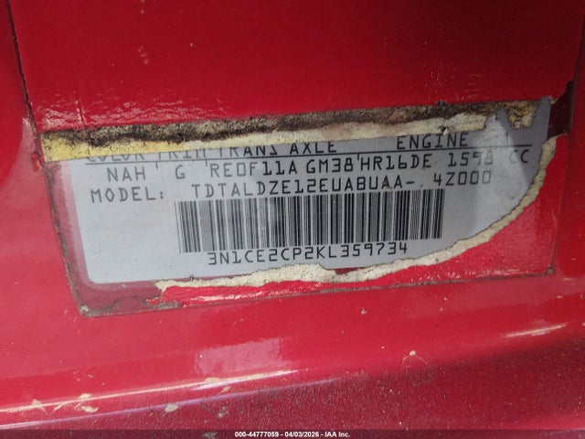44777059 :رقم المزاد ، 3N1CE2CP2KL359734 vin ، 2019 Nissan Versa Note Sv مزاد بيع
