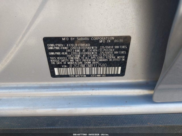 Aukcja sprzedaży 2021 Subaru Crosstrek Limited, vin: JF2GTHMC0M8312580, numer aukcji: 44777060