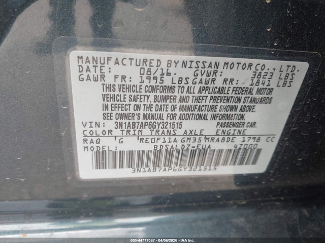 3N1AB7AP6GY321515 Nissan SENTRA SV