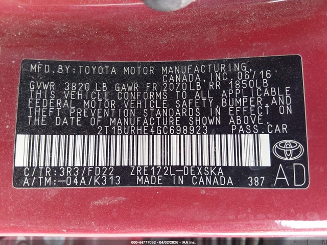 Toyota Corolla S Plus 2016 2T1BURHE4GC698923 Image 9