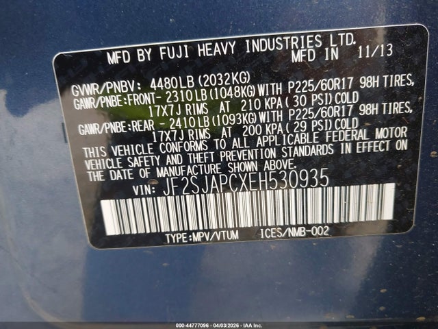 Aukcja sprzedaży 2014 Subaru Forester 2.5i Touring, vin: JF2SJAPCXEH530935, numer aukcji: 44777096