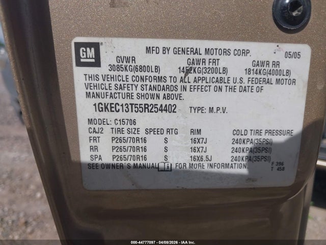Продаж на аукціоні авто 2005 Gmc Yukon Sle, vin: 1GKEC13T55R254402, номер лоту: 44777097