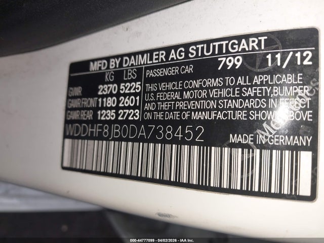 Aukcja sprzedaży 2013 Mercedes-benz E 350 4matic, vin: WDDHF8JB0DA738452, numer aukcji: 44777099