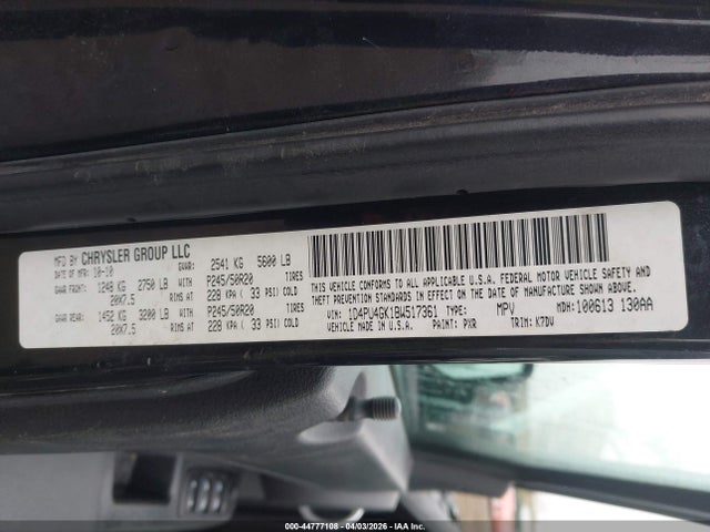 44777108 :رقم المزاد ، 1D4PU4GK1BW517361 vin ، 2011 Dodge Nitro Heat مزاد بيع