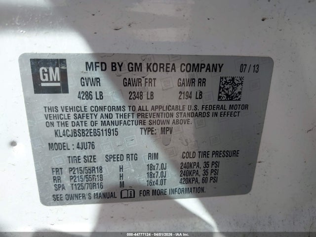 Aukcja sprzedaży 2014 Buick Encore Convenience, vin: KL4CJBSB2EB511915, numer aukcji: 44777124