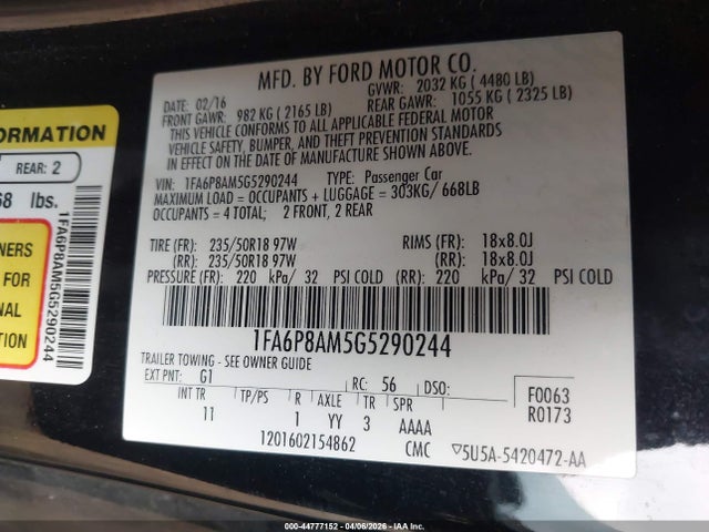 2016 FORD MUSTANG 1FA6P8AM5G5290244 Photo 8