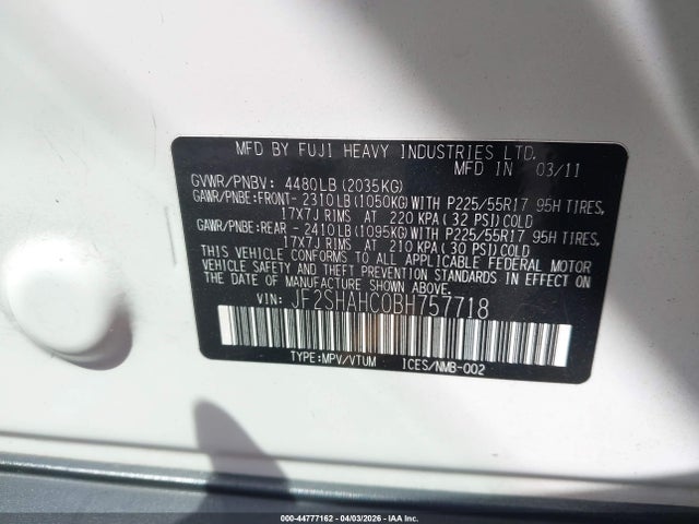 Aukcja sprzedaży 2011 Subaru Forester 2.5x Touring, vin: JF2SHAHC0BH757718, numer aukcji: 44777162