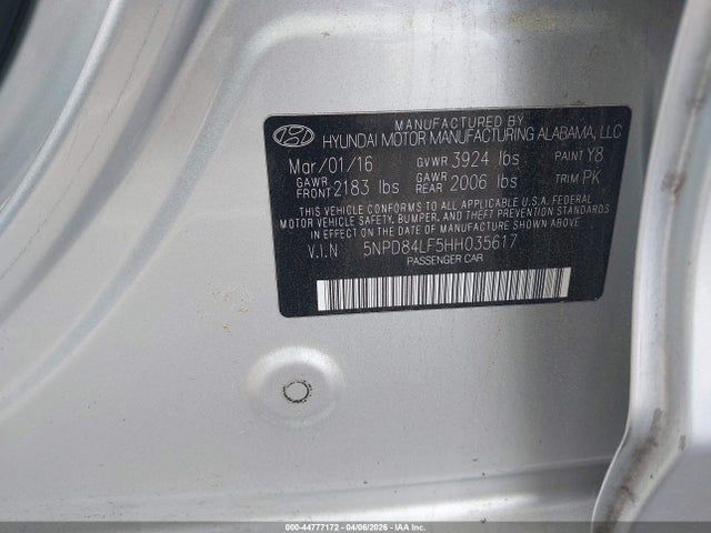Aukcja sprzedaży 2017 Hyundai Elantra Se, vin: 5NPD84LF5HH035617, numer aukcji: 44777172