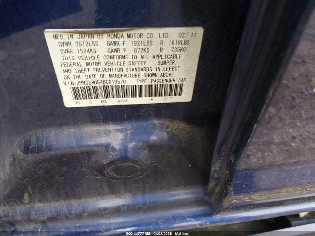 Продаж на аукціоні авто 2011 Honda Fit Sport, vin: JHMGE8H54BC019570, номер лоту: 44777188