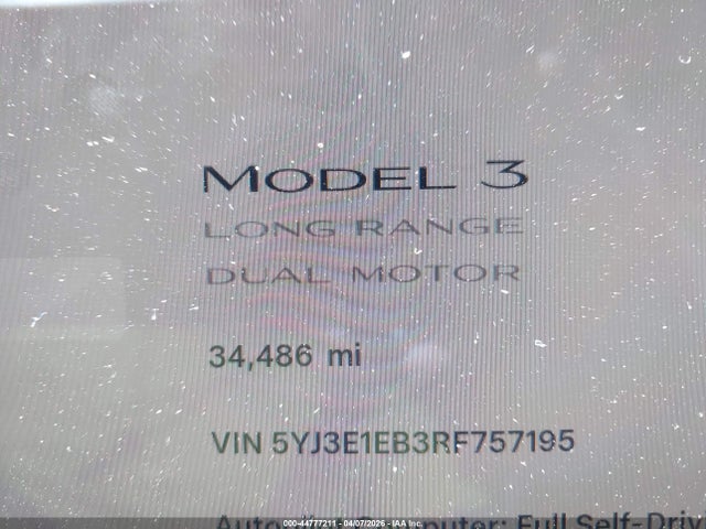 Aukcja sprzedaży 2024 Tesla Model 3 Long Range Dual Motor All-wheel Drive, vin: 5YJ3E1EB3RF757195, numer aukcji: 44777211