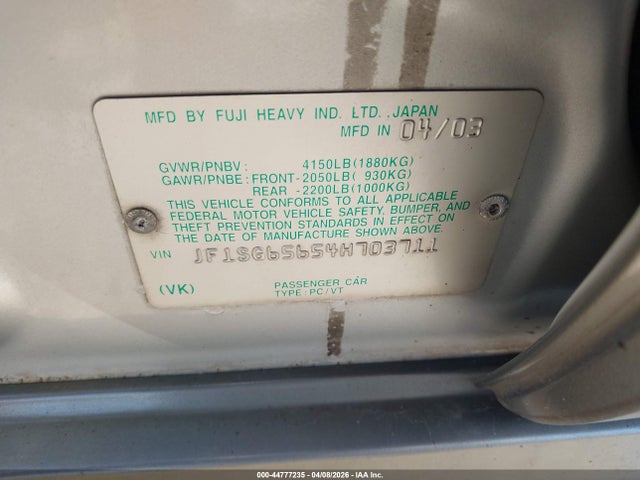 Aukcja sprzedaży 2004 Subaru Forester 2.5xs, vin: JF1SG65654H703711, numer aukcji: 44777235