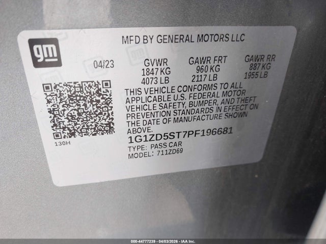 1G1ZD5ST7PF196681 Chevrolet Malibu Fwd 1lt
