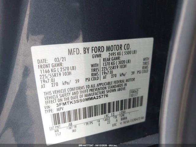 3FMTK3SS0MMA25776 Ford Mustang Mach-e Premium