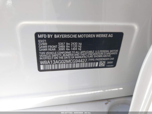 Продажа на аукционе авто 2021 Bmw 530e, vin: WBA13AG02MCG94427, номер лота: 44777253