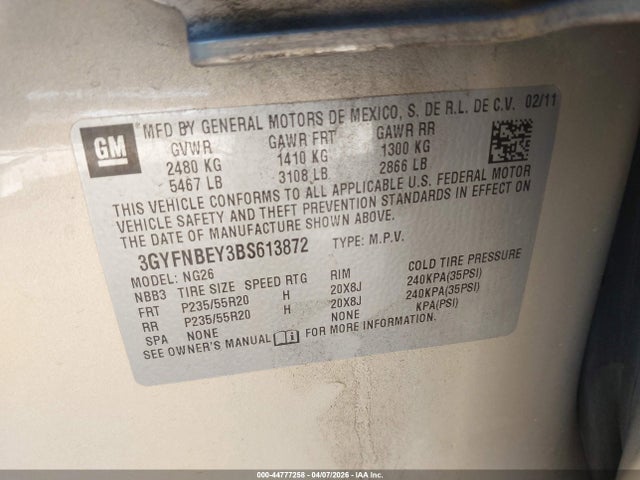 Продажа на аукционе авто 2011 Cadillac Srx Performance Collection, vin: 3GYFNBEY3BS613872, номер лота: 44777258