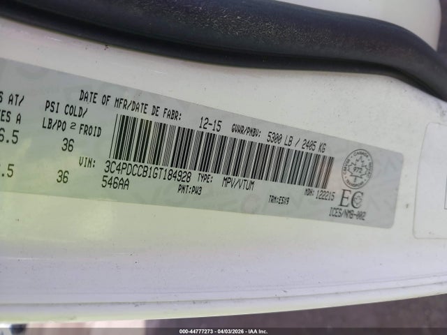 Продажа на аукционе авто 2016 Dodge Journey Sxt/limited, vin: 3C4PDCCB1GT184928, номер лота: 44777273
