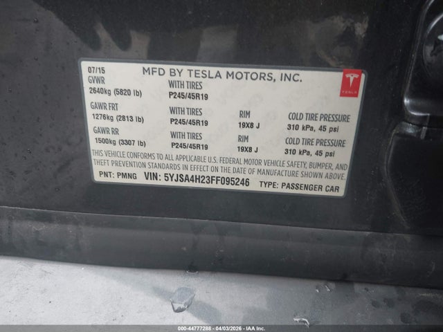 Продаж на аукціоні авто 2015 Tesla Model S 70d/85d/p85d, vin: 5YJSA4H23FF095246, номер лоту: 44777288