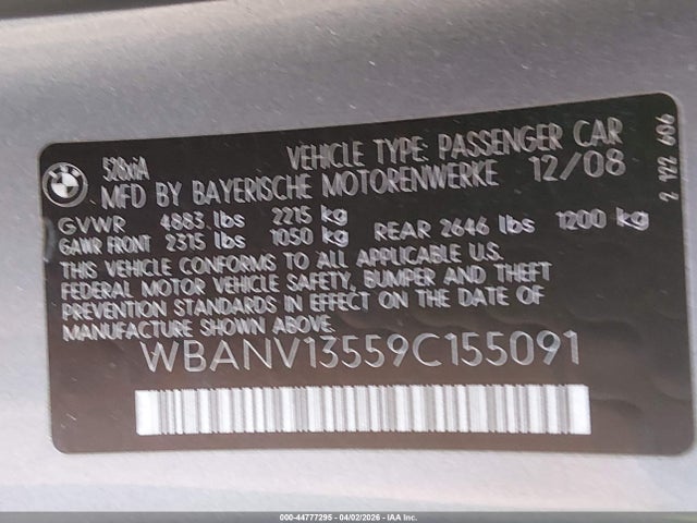44777295 :رقم المزاد ، WBANV13559C155091 vin ، 2009 Bmw 528i Xdrive مزاد بيع